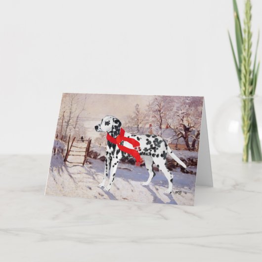 Dalmatiër in winters landschap feestdagen kaart (Voorkant)