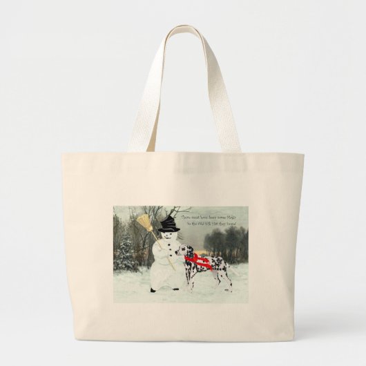 Dalmatiër in wintersneeuw grote tote bag (Voorkant)