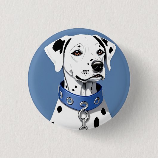 Dalmatiër met blauwe halsband ronde button 3,2 cm (Voorkant)
