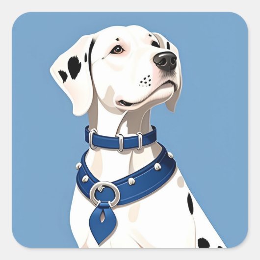 Dalmatiër Met Blauwe Halsband Vierkante Sticker (Voorkant)