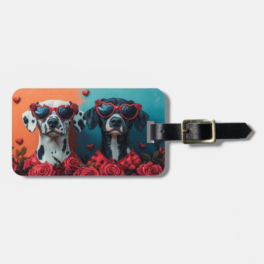 Dalmatiër met hartrozen Valentijnsdag Bagagelabel (Voorkant horizontaal)