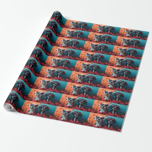 Dalmatiër met hartrozen Valentijnsdag  Cadeaupapier (Uitgerold)