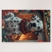 Dalmatiër met kerstcadeaus bij de open haard legpuzzel (Horizontaal)