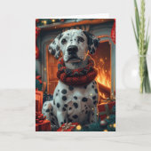 Dalmatiër met kerstcadeaus open haard kaart (Voorkant)