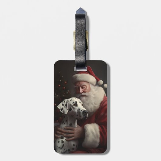 Dalmatiër met Kerstman Feestelijke Kerstmis Bagagelabel (Achterkant verticaal)