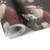Dalmatiër met Kerstman Feestelijke Kerstmis Cadeaupapier (Rol Hoek)