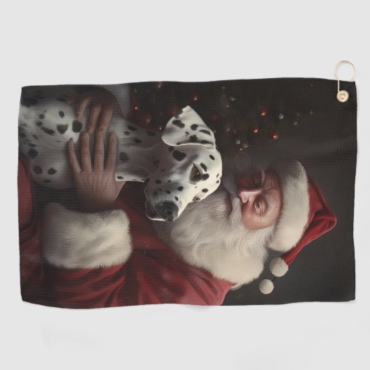 Dalmatiër met Kerstman Feestelijke Kerstmis Golfhanddoek (Horizontaal)
