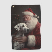 Dalmatiër met Kerstman Feestelijke Kerstmis Golfhanddoek (Voorkant)