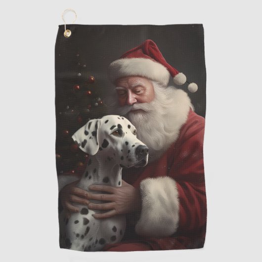 Dalmatiër met Kerstman Feestelijke Kerstmis Golfhanddoek (Voorkant)