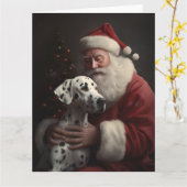 Dalmatiër met Kerstman Feestelijke Kerstmis Kaart (Gele Bloem)