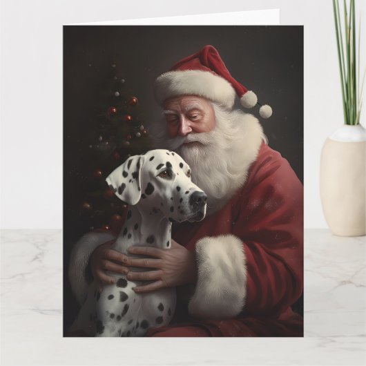 Dalmatiër met Kerstman Feestelijke Kerstmis Kaart (Voorkant)