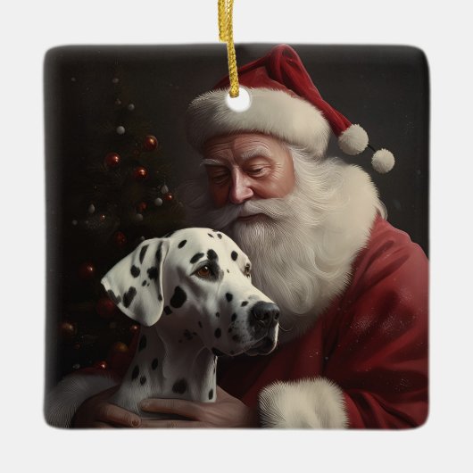 Dalmatiër met Kerstman Feestelijke Kerstmis Keramisch Ornament (Voorkant)