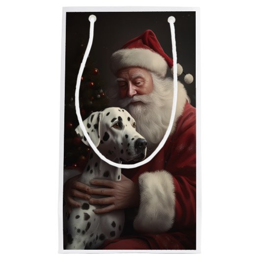 Dalmatiër met Kerstman Feestelijke Kerstmis Klein Cadeauzakje (Voorkant)