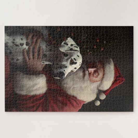 Dalmatiër met kerstman Feestelijke Kerstmis Legpuzzel (Horizontaal)
