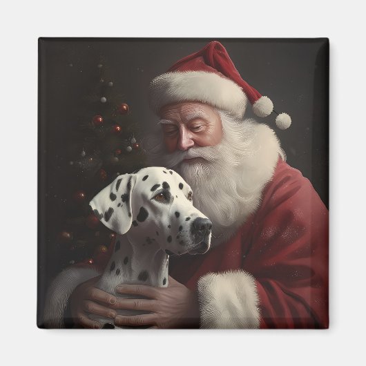 Dalmatiër met Kerstman Feestelijke Kerstmis Magneet (Voorkant)