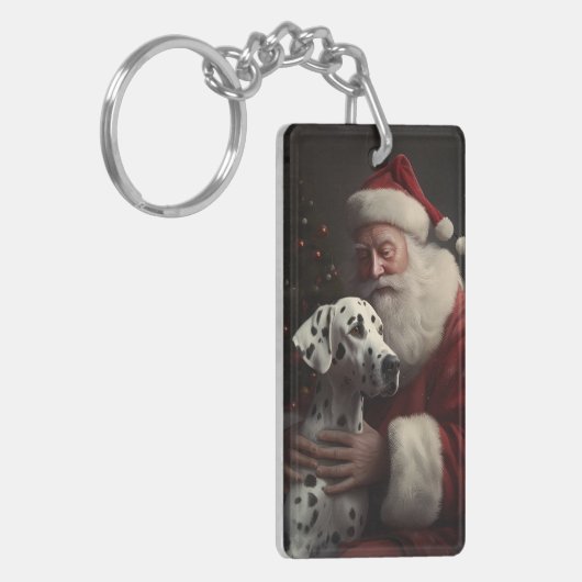 Dalmatiër met kerstman Feestelijke Kerstmis Sleutelhanger (Voorkant Links)