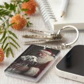 Dalmatiër met kerstman Feestelijke Kerstmis Sleutelhanger (Voorkant Rechts)