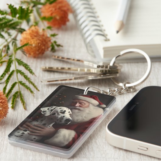 Dalmatiër met kerstman Feestelijke Kerstmis Sleutelhanger (Voorkant Rechts)