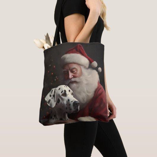 Dalmatiër met Kerstman Feestelijke Kerstmis Tote Bag (Dichtbij)