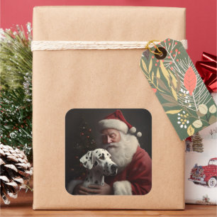 Dalmatiër met Kerstman Festieve Kerst Vierkante Sticker