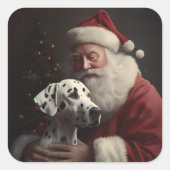 Dalmatiër met Kerstman Festieve Kerst Vierkante Sticker (Voorkant)