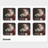 Dalmatiër met Kerstman Festieve Kerst Vierkante Sticker (Vel)