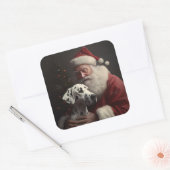 Dalmatiër met Kerstman Festieve Kerst Vierkante Sticker (Envelop)