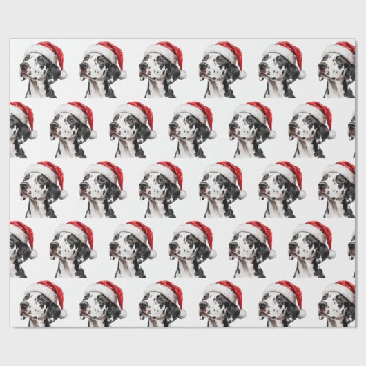 Dalmatiër met kerstmuts cadeaupapier (Vlak)