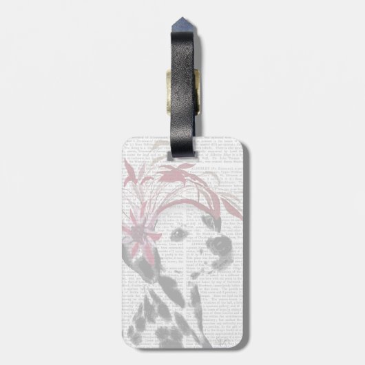 Dalmatiër met rode fascinator bagagelabel (Achterkant verticaal)