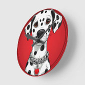 Dalmatiër met rode hart halsband ronde klok (Hoek)