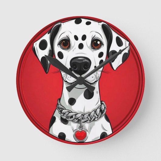 Dalmatiër met rode hart halsband ronde klok (Voorkant)