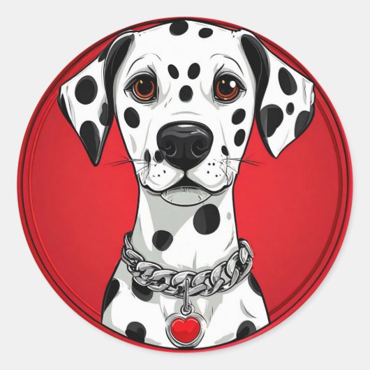 Dalmatiër met rode hart halsband ronde sticker (Voorkant)