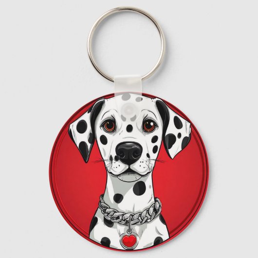 Dalmatiër met rode hart halsband sleutelhanger (Voorkant)