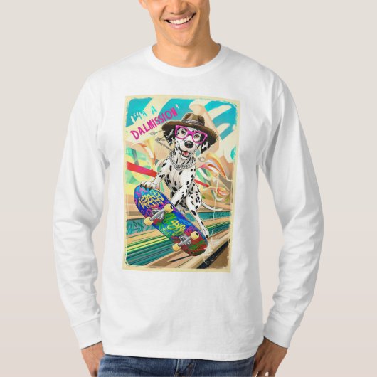 Dalmatiër op een missie: Skateboarden hond T-shirt (Voorkant)