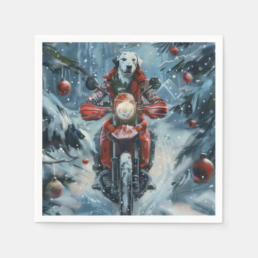 Dalmatiër op motorfiets Kerstmis Servet (Voorkant)