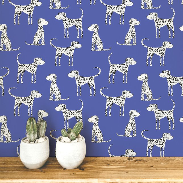 Dalmatiër Patroon Blauw Behang (Fun Dalmatian dog peel and stick art wallpaper for animal and pet lovers)