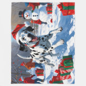 Dalmatiër rent in de sneeuw met kerstmuts fleece deken (Voorkant)