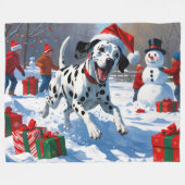 Dalmatiër rent in de sneeuw met kerstmuts fleece deken (Voorkant (Horizontaal))