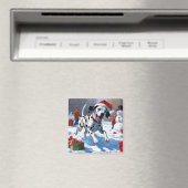 Dalmatiër rent in de sneeuw met kerstmuts magneet (Insitu (Vaatwasser))