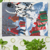 Dalmatiër rent in de sneeuw met kerstmuts theedoek (Gevouwen)