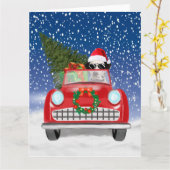 Dalmatiër rijdt auto in sneeuw met Kerstmis Kaart (Gele Bloem)