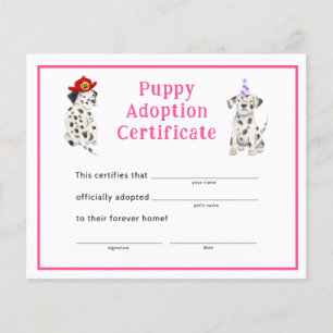 Dalmatiërs Meisje Partij Puppy Adoptie Certificaat