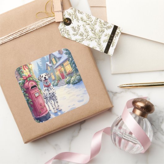 Dalmatiner Festivale Brievenbus Kerst Kunst Vierkante Sticker (Geschenken)
