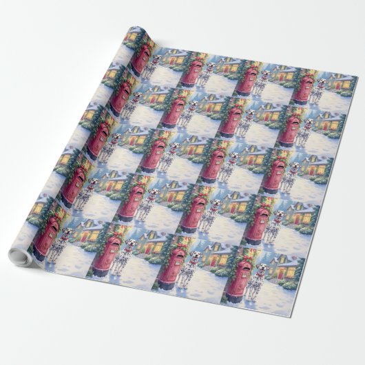 Dalmatiner Festiviteitspostbus Kerst Kunst Cadeaupapier (Uitgerold)
