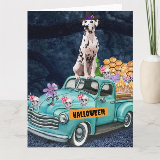 Dalmatiner Hond Halloween Truck Griezelnacht Kaart (Voorkant)