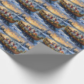 Dalmatiner Kerstboot Vakantie Cadeaupapier (Hoek)