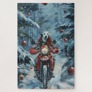 Dalmatiner op een motorfiets met Kerst Legpuzzel