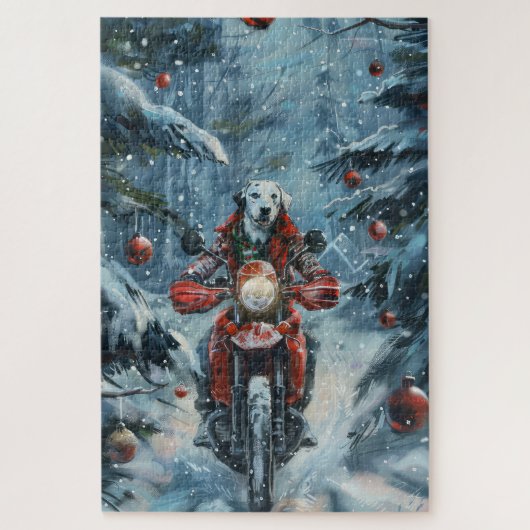 Dalmatiner op een motorfiets met Kerst Legpuzzel (Verticaal)