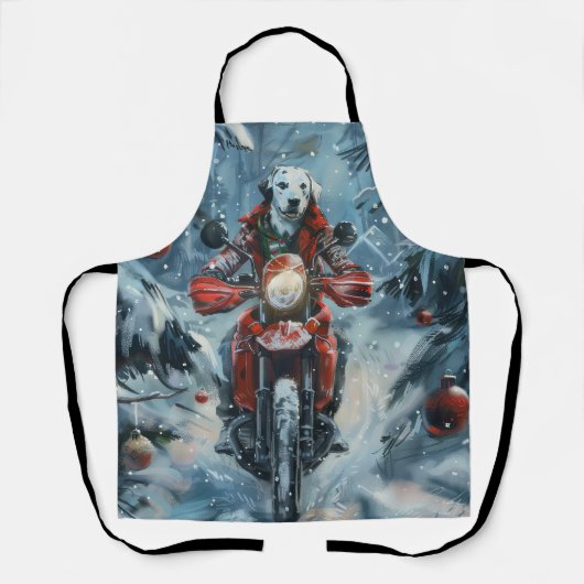 Dalmatiner op een motorfiets met Kerst Schort (Voorkant)