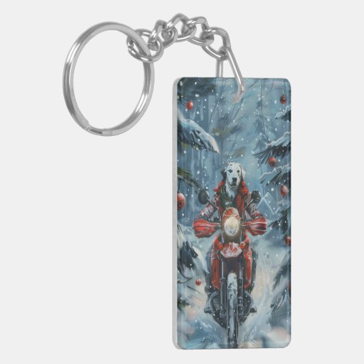 Dalmatiner op motorfiets met Kerstmis Sleutelhanger (Voorkant Links)